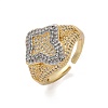 Brass Micro Pave Clear Cubic Zirconia Cuff Rings for Women RJEW-U041-03G-4