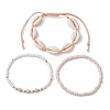 Summer Beach Natural Mixed Cowrie Shell Glass & Alloy Beaded Stretch Bracelet & Braided Bead Bracelets Sets BJEW-JB10838-4