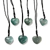 Natural Amazonite Heart Pendants Necklace NJEW-B093-01-1
