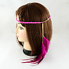 Woman's Dyed Feather Braided Suede Cord Headbands OHAR-R185-02-2