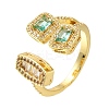 Rack Plating Brass Micro Pave Cubic Zirconia Open Cuff Rings for Women RJEW-M022-04G-01-1