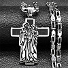 Religion 201 Stainless Steel Enamel Black Virgin Mary Cross Pendant Necklaces NJEW-C104-02A-1