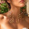 Adjustable Alloy & Resin Flower Spiral Cuff Choker Necklaces with Imitation Pearl WGC7B88-01-5