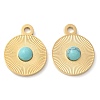 Synthetic Turquoisel Flat Round Charms STAS-Q345-33G-1