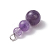 Natural Amethyst Round Beaded Pendants PALLOY-JF02867-10-4