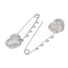 Hammered Heart 304 Stainless Steel Safety Pins Brooch Findings SA-CBA098D-15D-P04-2
