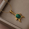 Ocean 310 Stainless Steel Green Enamel Turtle Pendant Necklaces for Women QG8556-2