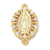 Rack Plating Brass Clear Cubic Zirconia Religion Oval Virgin Mary Connector Charms KK-L224-097G-1