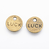 Flat Round Carved Word Luck Tibetan Style Message Charms X-TIBEP-A123975-AB-FF-2