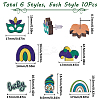 60Pcs 6 Styles Saint Patrick's Day Wood Stud Earrings EJEW-SC0001-42-2