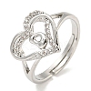 Heart with Letter Rack Plating Brass Micro Pave Clear Cubic Zirconia Adjustable Rings for Women RJEW-I105-01P-D-1