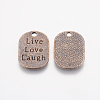 Tibetan Style Alloy Flat Oval Carved Affirmation Word Live Love Laugh Pendants X-TIBEP-22066-R-NR-2