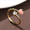Flower Brass Micro Pave Cubic Zirconia Cuff Rings RJEW-A069-02A-G-1