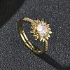 Flower Brass with Clear Cubic Zirconia Finger Rings for Women RJEW-Z111-01G-1