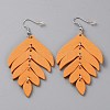Wood Leaf Dangle Earrings EJEW-WH0010-25P-04-1
