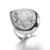 304 Stainless Steel Synthetic Turquoise Cuff Rings G-Z056-09P-01-1