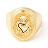 Rack Plating Brass Oval with Heart Open Cuff Rings RJEW-R137-01G-1
