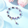 Natural Quartz Crystal & Amethyst Round Beaded Stretch Bracelets BJEW-JB11935-03-2