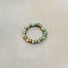 201 Stainless Steel with Natural Flower Amazonite Round Beaded Stretch Finger Rings FS-WGCE9C4-05-1