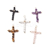 Natural Mixed Stone Faceted Round Copper Wire Wrapped Pendants PALLOY-JF02011-1