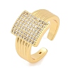 Brass Micro Pave Clear Cubic Zirconia Open Cuff Rings for Women LS-RJEW-M026-02G-03-4