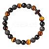 Natural Tiger Eye & Lava Rock & Black Stone Round Beads Stretch Bracelets LL8667-4