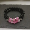 Natural Lava Rock & Frosted Stone Round Beads Stretch Bracelet Set Women DF9720-1-1