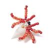 Natural Faceted Round Natural Black Spinel & Natural Trumpet Shell & Glass Seed Beaded Crab Pendants PALLOY-MZ01177-5