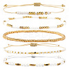 5Pcs Glass & Metal Gold & White Beaded Bracelet Sets AB9103-2-1