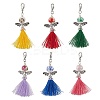 6Pcs 6 Colors Angel Handmade Flower Printed Porcelain & Polycotton Tassel Pendant Decorations HJEW-JM03299-S-1