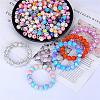Printed Round with Stripe Pattern Silicone Focal Beads SI-JX0056A-142-3
