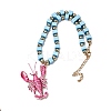 Plastic Pink Lobster Pendant Striped Square Beaded Necklaces with Alloy End Chains LS-NJEW-D336-02G-3