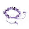 Adjustable Natural Amethyst Chip Beads Braided Bead Bracelets X-BJEW-JB04392-02-3