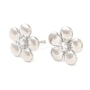 Brass Flower Stud Earrings with Clear Cubic Zirconia EJEW-Q770-10P-1