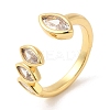 Rack Plating Brass Pave Clear Cubic Zirconia Open Cuff Rings for Women X-RJEW-Q770-31G-3