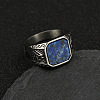 304 Stainless Steel with Natural Lapis Lazuli Finger Rings FS-WG06E27-26-1