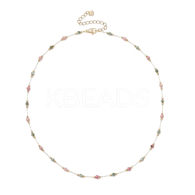 Handmade 3MM Faceted Round Mixed Gemstone Beads & 316 Stainless Steel Round Link Chains Necklaces NJEW-JN05872-1