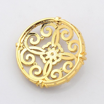 Filigree Flat Round Brass Micro Pave Cubic Zirconia Cabochons ZIRC-P005-03G-NR-1