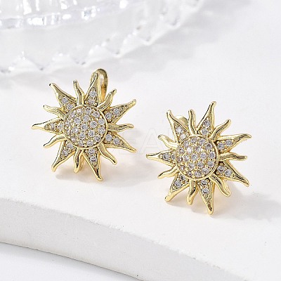 Sun Shape Clear Cubic Zirconia Hoop Earring EJEW-C002-10G-RS-1