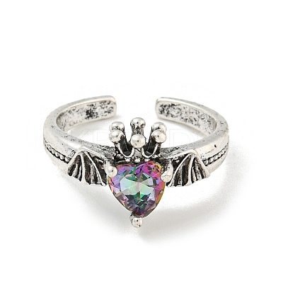 Zinc Alloy Rhinestone Solitaire Ring RJEW-Z048-03AS-01-1