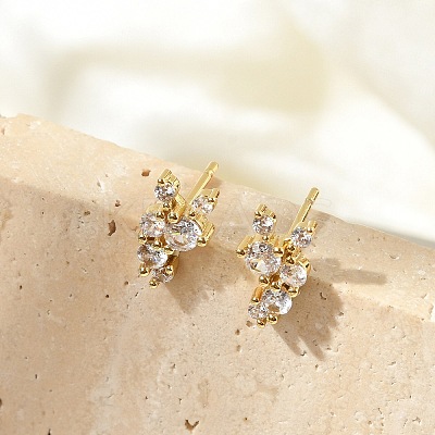 Brass Micro Pave Clear Cubic Zirconia Stud Earrings EJEW-R016-26G-16-1