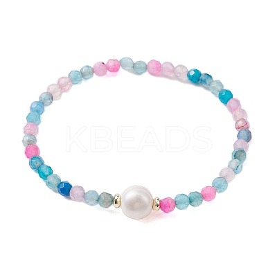 8mm Faceted Round Natural Agate(Dyed & Heated) Beaded Stretch Bracelets BJEW-JB10479-1