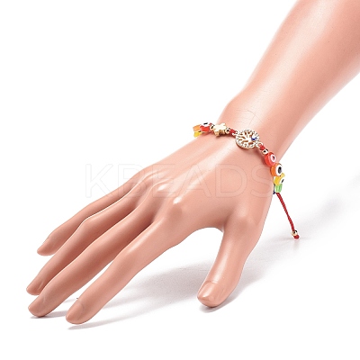 Evil Eye Resin Bead & Eye/Hamsa Hand/Flat Round Alloy Rhinestone Braided Beaded Bracelets for Girl Women BJEW-JB08742-1