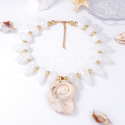Summer Beach Resin Conch Shaped Pendant CCB Plastic Beaded Necklaces with Alloy End Chains NJEW-D336-03B-G-1