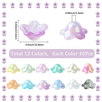 480Pcs 12 Colors Acrylic Bead Caps OACR-SC0002-31-1