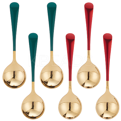 6Pcs 2 Colors 304 Stainless Steel Teaspoon AJEW-GO0001-12-1