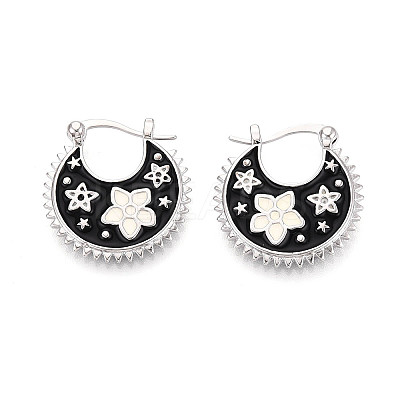Flower Brass Enamel Hoop Earrings EJEW-Z157-02P-1