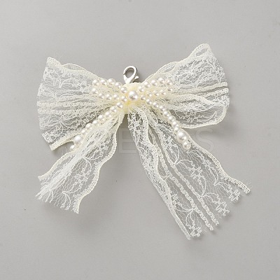 Plastic Imitation Pearl Bowknot & Lace Shoe Charms AJEW-WH0455-53P-01-1