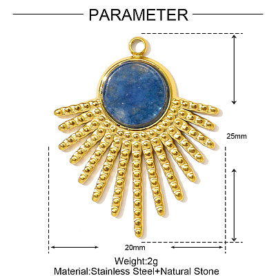 304 Stainless Steel with Natural Lapis Lazuli Pendants STAS-OY001-67G-1