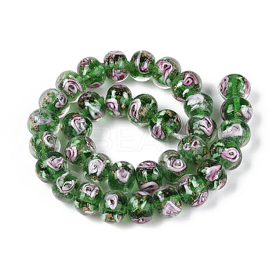 Handmade Lampwork Inner Flower Rondelle Beads Strands LAMP-T022-24G-1